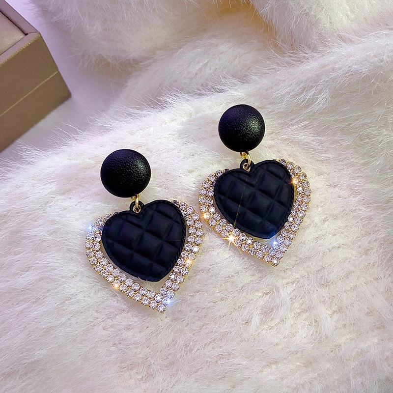 Anting 925 Silver Needle Bentuk Hati Warna Hitam Gaya Retro Untuk Wanita