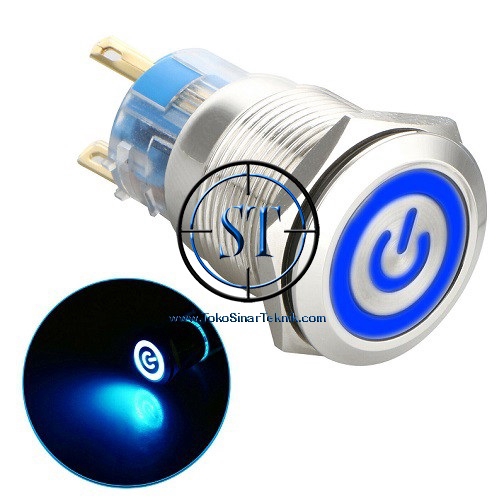 16mm BLUE Switch Power LED Self Locking Saklar Stainless Waterproof