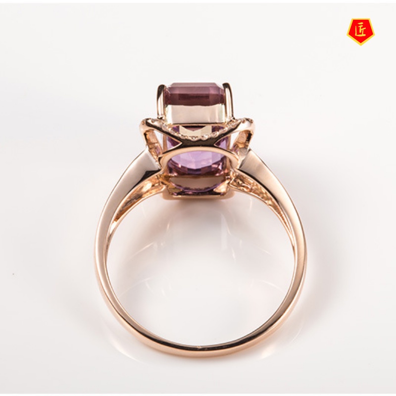 [Ready Stock]Ametrine Tourmaline Colored Gems Women's Ring 18K Rose Gold Elegant Fashion