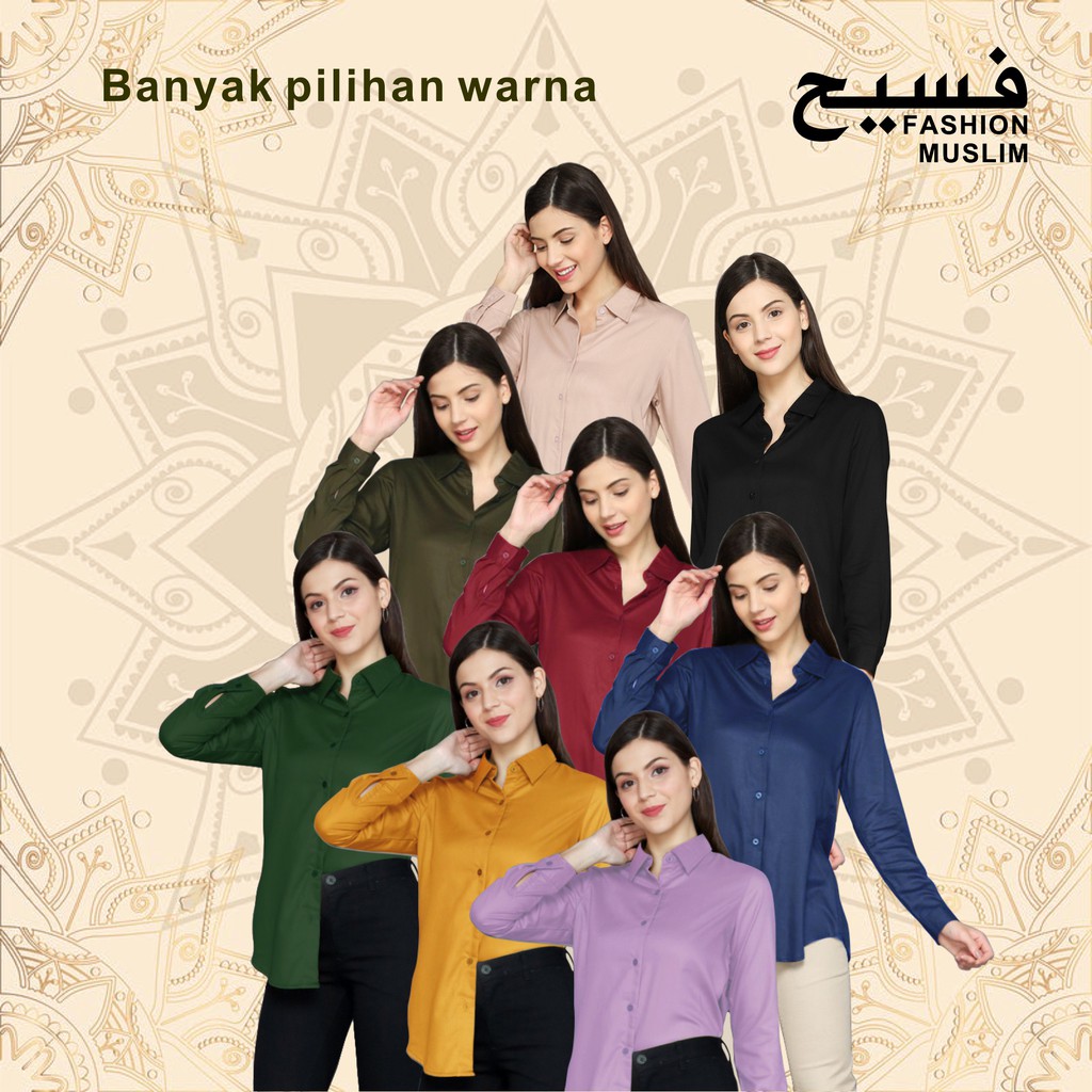 kemeja wanita polos lengan panjang basic kekinian hem cewek baju kantor slimfit simple terbaru murah-2
