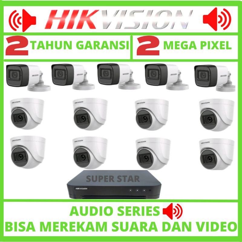 PAKET CCTV HIKVISION 16 CHANNEL 13 KAMERA 2MP BISA MEREKAM SUARA DAN VIDEO