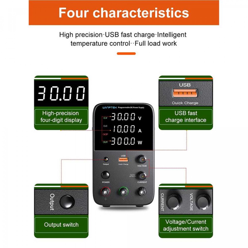 Adjustable DC Power Supply 30V 10A Charger Baterai