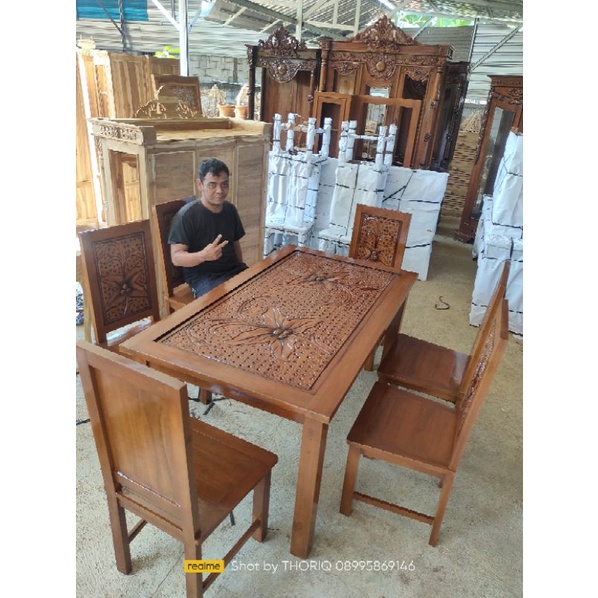 kursi makan kursi 6 + meja + kaca 6mm