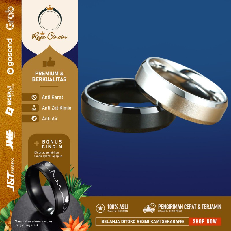 Cincin Titanium Perak Pria Wanita Hitam Mewah Keren Polos Cowo