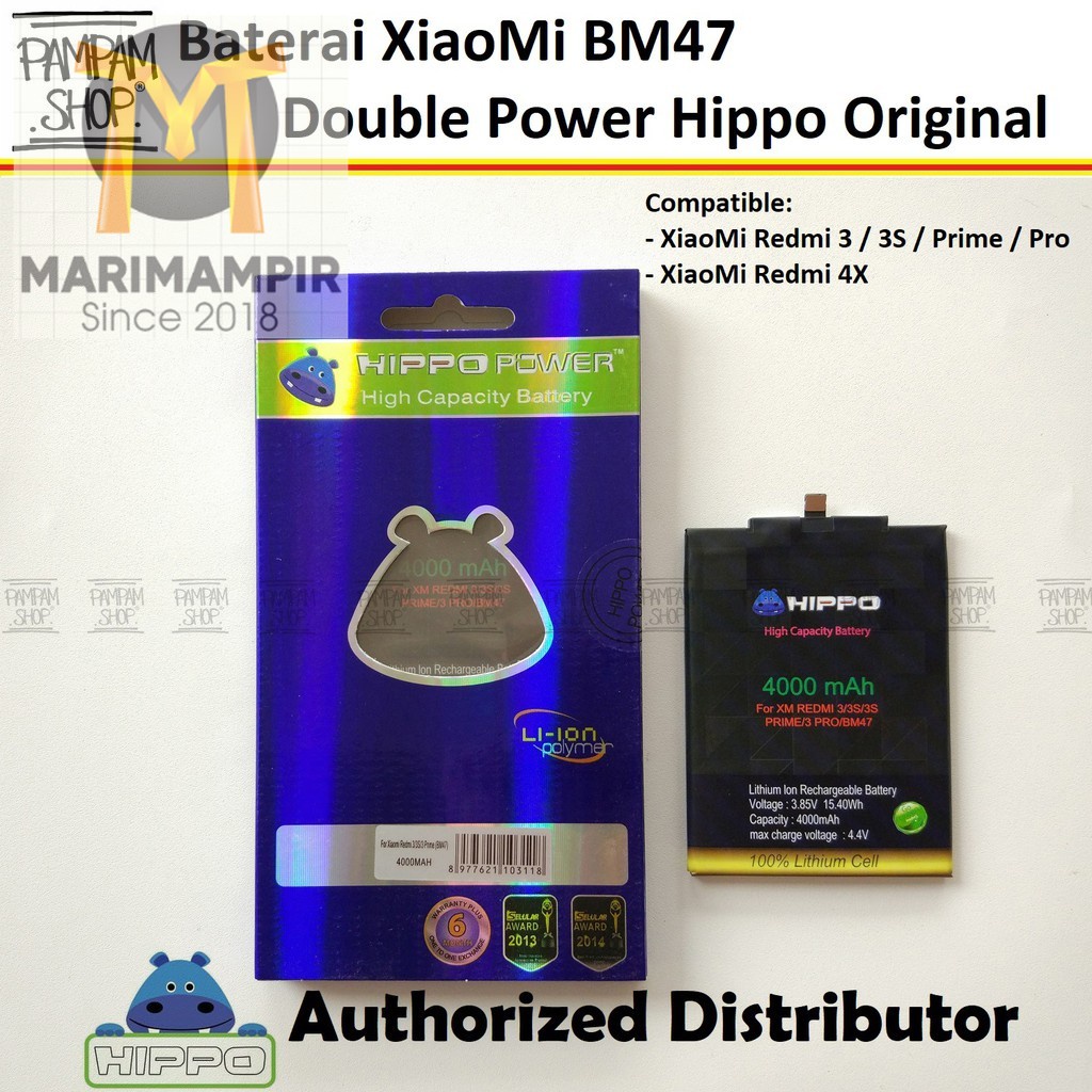 Marimampir Baterai Hippo Double Power Original XiaoMi BM47 Redmi 3 3S Prime Pro 4X Batre Batrai HP H
