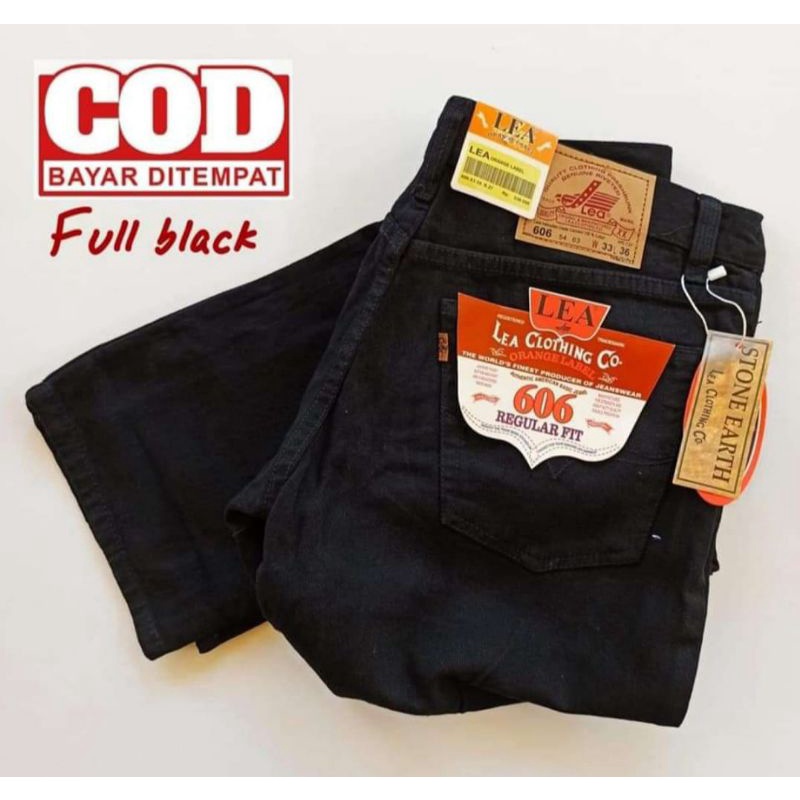 Celana jeans lea 606 hitam pekat model standar bassic original brand size 28-38