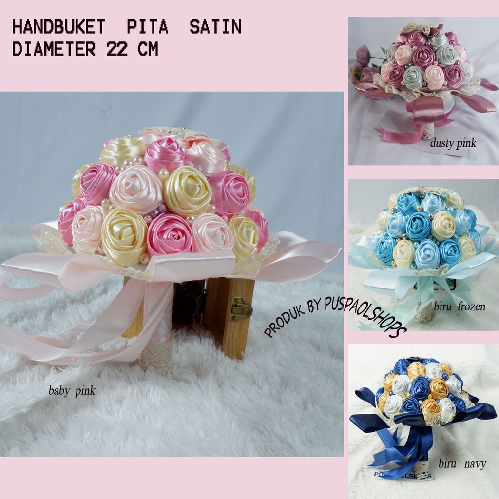 hand buket pengantin handbuket pita satin buket bunga 01