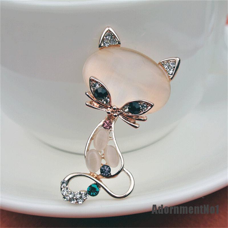 (Adornmentno1) Bros Pin Bentuk Rubah Opal Untuk Wanita