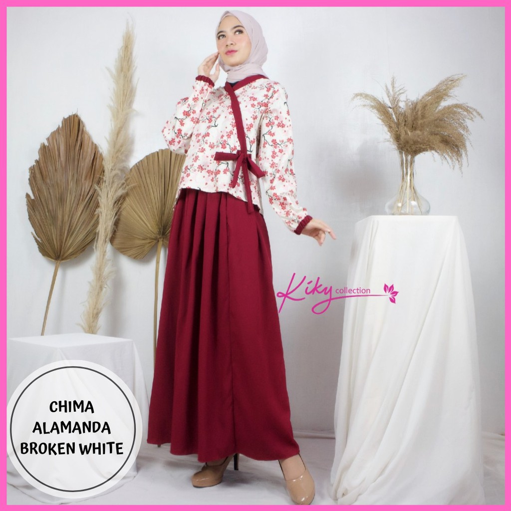 Gamis Dress Katun Jepang Set Rok dan Atasan Ity Creep Premium Chima Alamanda KIKY COLLECTION