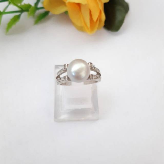 Cincin mutiara air tawar lombok asli rangka silver
