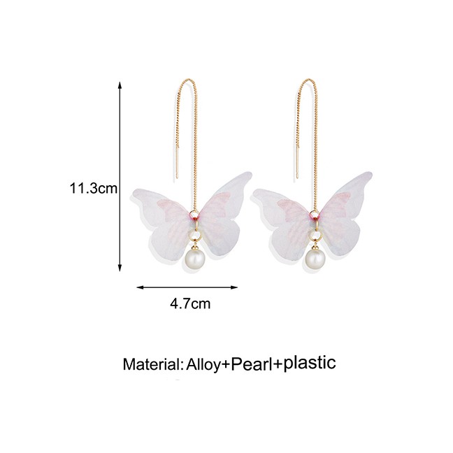 LRC Anting Tusuk Fashion Butterfly Ear Line Tulle Butterfly Wing Pearl K18731