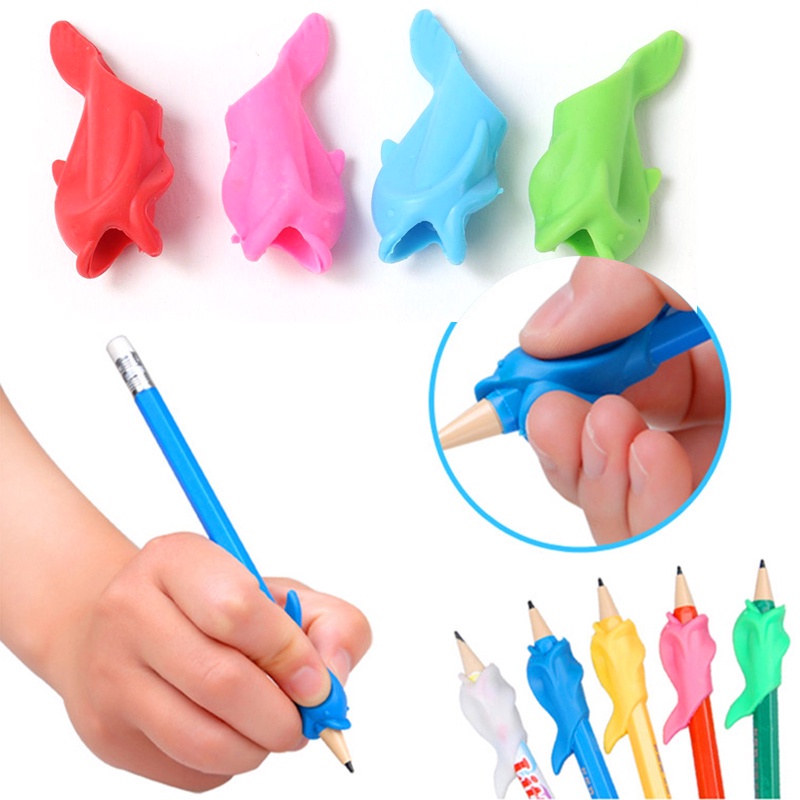 20 Pcs / set Holder Pena Pensil Bahan Silikon Bentuk Lumba-Lumba Untuk Anak Belajar Menulis