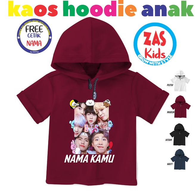 Kaos Hoodie Anak BTS 21 Free Cetak Nama