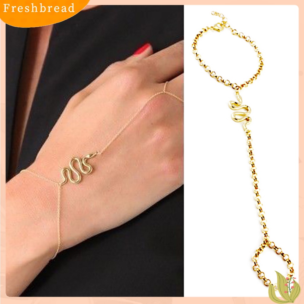 [Fresh] Gelang Tangan Kait Cincin Harness Motif Ular Simple Bahan Metal Warna Gold untuk Wanita