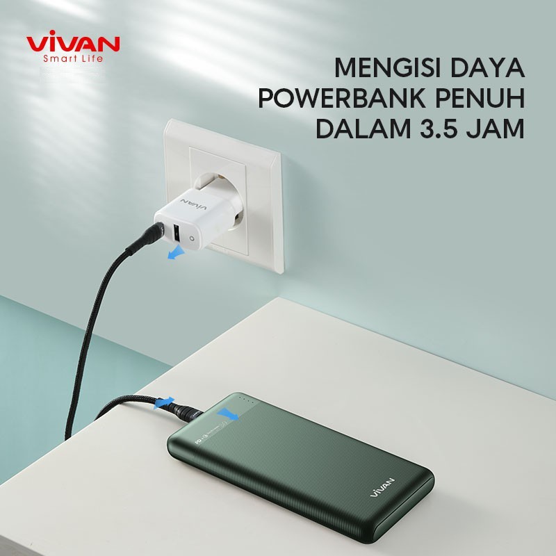 VIVAN VPB-M10 Power Bank 10000mAh Fast Charging PD QC3.0 2 Output - Garansi Resmi 1 Tahun