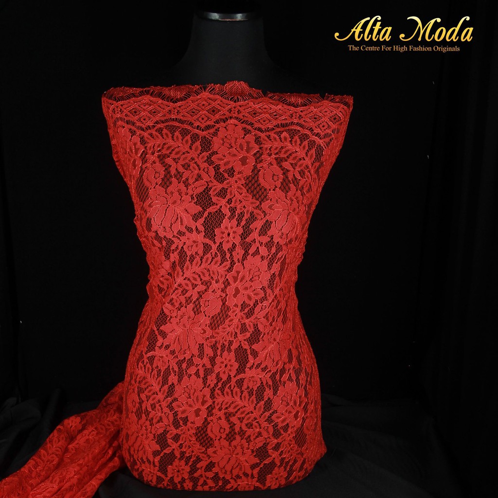 

Alta Moda Brokat Semi Perancis Cord Bunga Ktupat Merah Orens (2.5M)