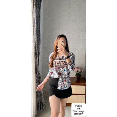 Kemeja silk import #6629 Dior kotak 108000 Bahan silk lembut ld106 pj60 IMPORT