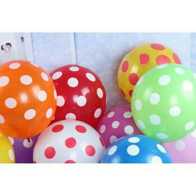 Balon polkadot 12inch (sekitar 25cm) ISI 10PCS