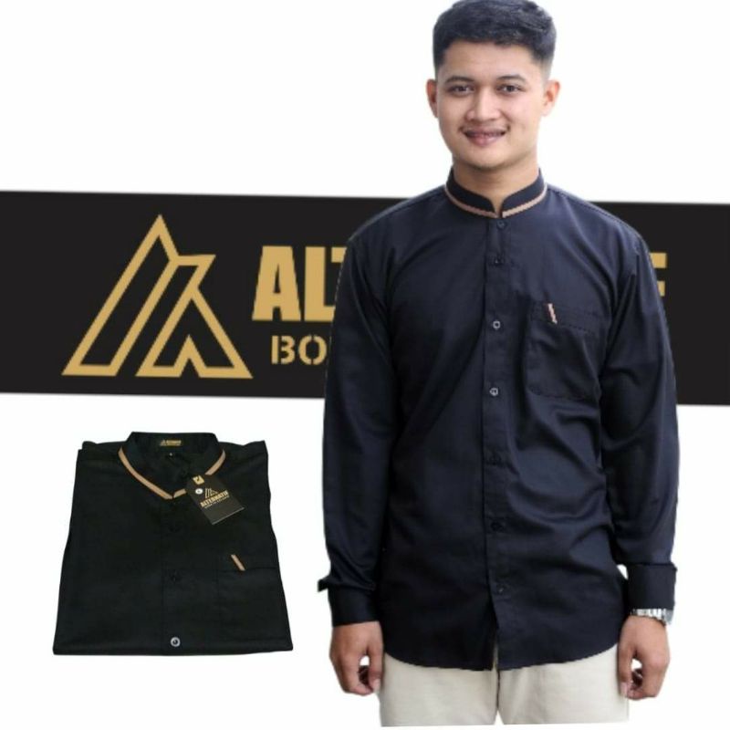 Baju Kemeja Koko Pria Dewasa Panjang krem  Hitam Hijau army Trending