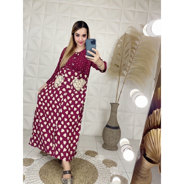 LONGDRES RENDA KANCING MOTIF LOVE BEST SELLER HITA KEKINIAN DASTER MURAH PEKALONGAN TERLARIS PROMO C