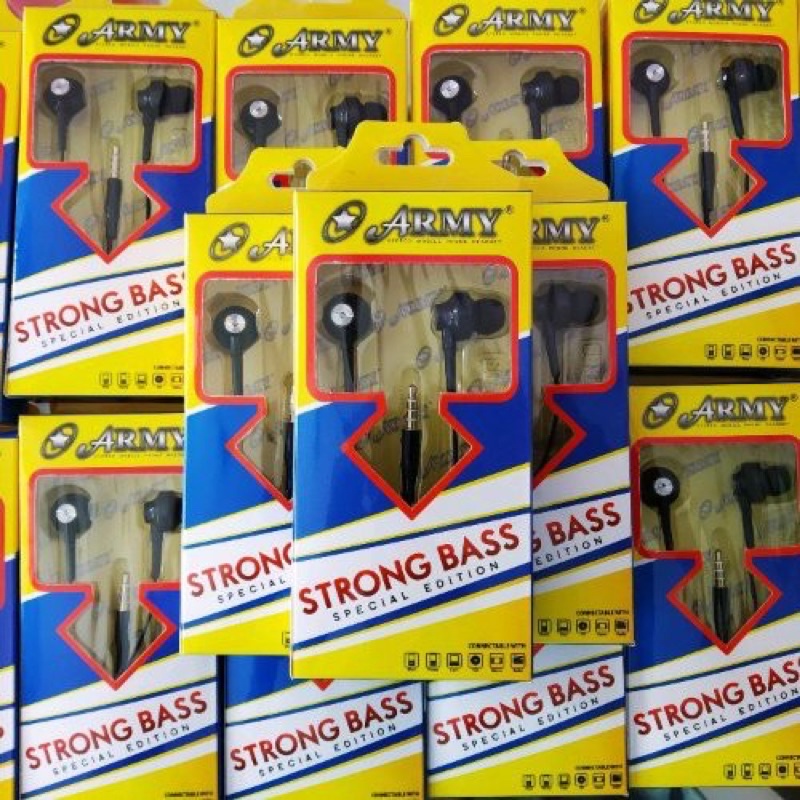 PROMO HANDSFREE ARMY STRONG BASS ORIGINAL BEST EARPHONE STRONGBASS BAZZOKA SPESIAL EDITION