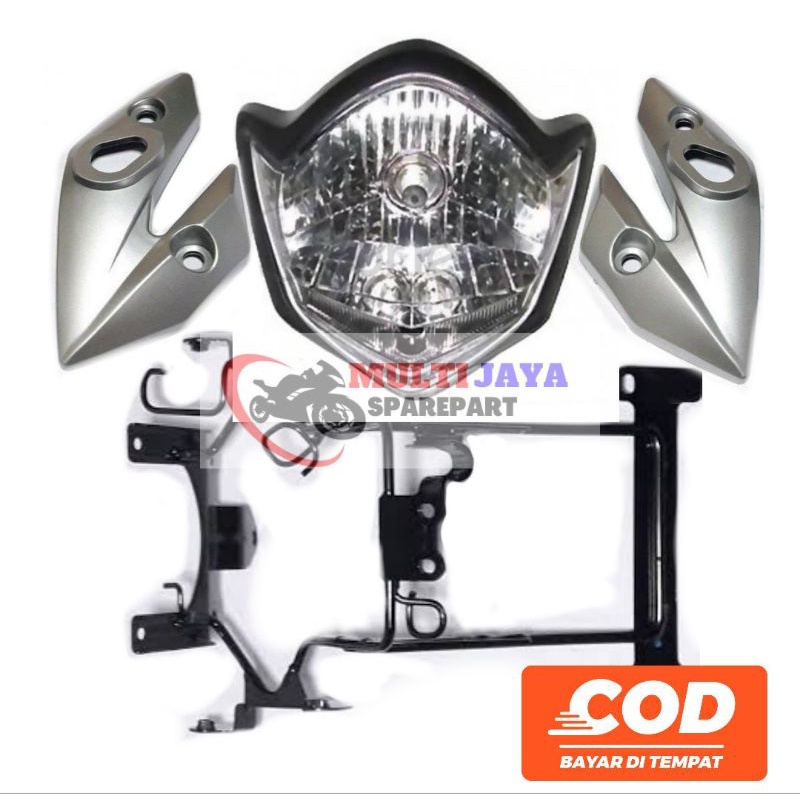 Sepaket 1 Fullset Lampu Depan Vixion Lama Old Oval Komplit Headlamp Kumplit Reflektor Kupingan Besi 