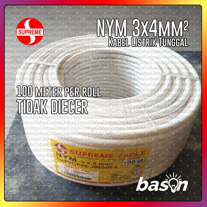 Supreme NYM 3x4mm @ 100 Meter - Kabel Listrik