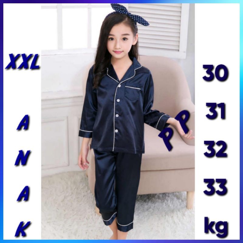 piyama ibu dan anak satin polos lengan panjang celana panjang / PP