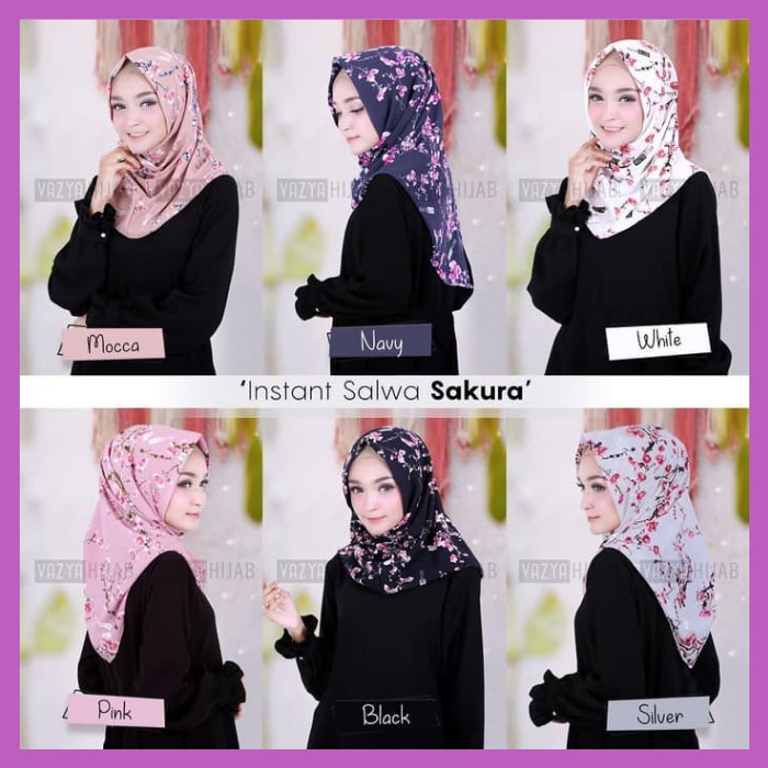 SALWA SAKURA Instant Hijab Jilbab Kerudung Instan Motif Bunga Unik Ringan Tidak Menerawang