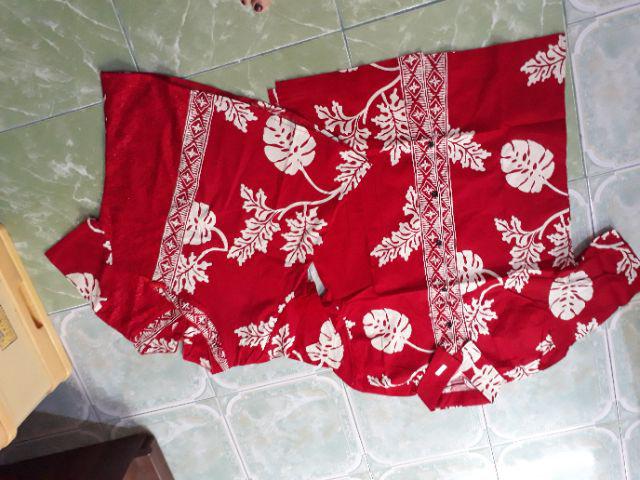 Batik Couple Amanda# Edisi Imlek Warna Merah Motif Daun Bahan Katun Stretch