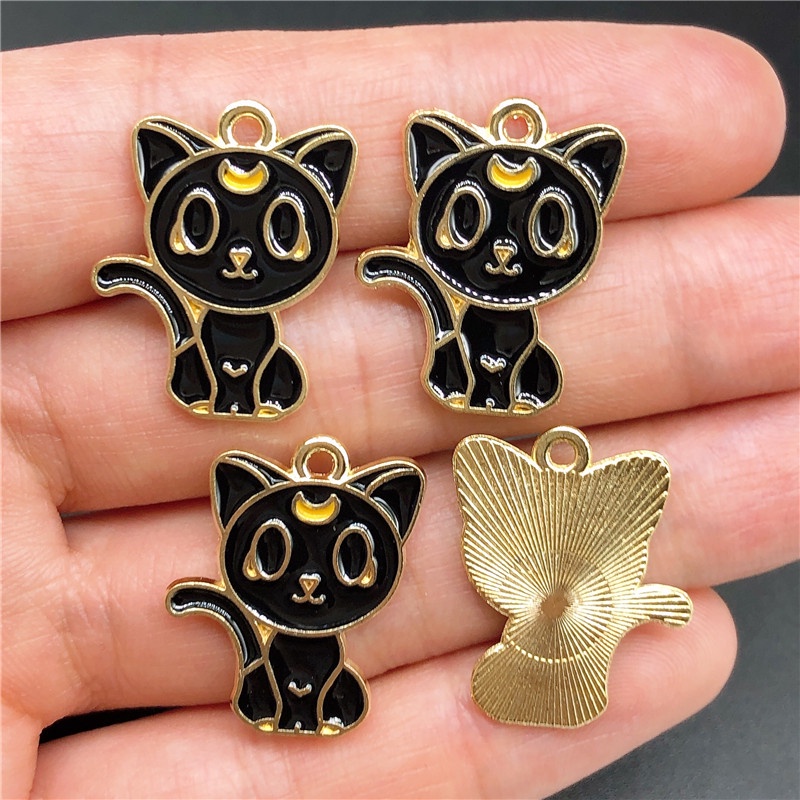 4pcs Liontin Enamel Handmade Bentuk Kucing Bahan Alloy Untuk Membuat Perhiasan Charms