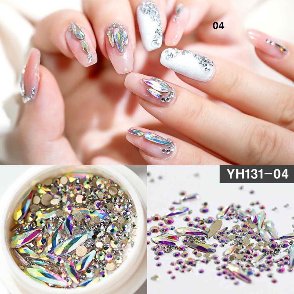 【COD Tangding】1 Box 3D Glitter Rhinestones AB Flat Back Stones Nail Art Decor Gems Mixed Size