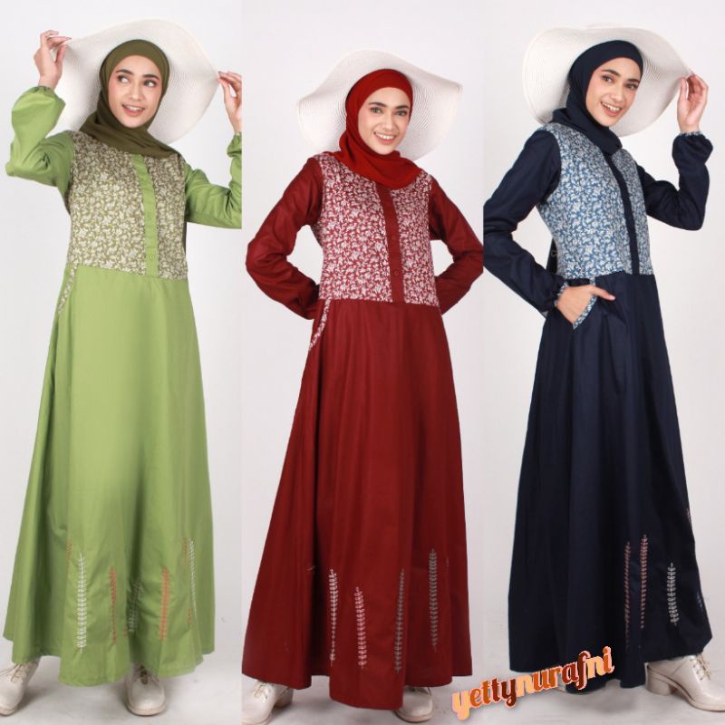 Terbaru Baju Gamis Wanita DANNIS A220215 Maroon - Green - Navy Free Masker