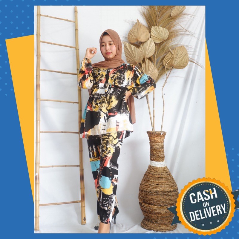 Setelan Wanita Abstrak Rayon Setcel Wanita Motif Tie Dye Rayon One Set Rayon Tie Dye Terbaru