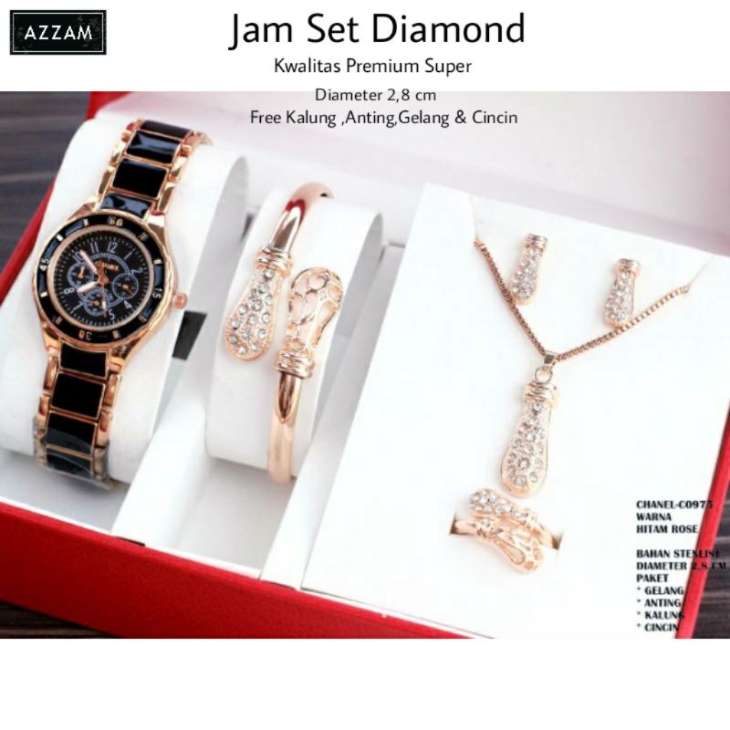 Set Diamond By Azzam | Original | Jam Tangan Wanita Terbaru Kekinian | Jam Tangan Set Diamond | Jam 