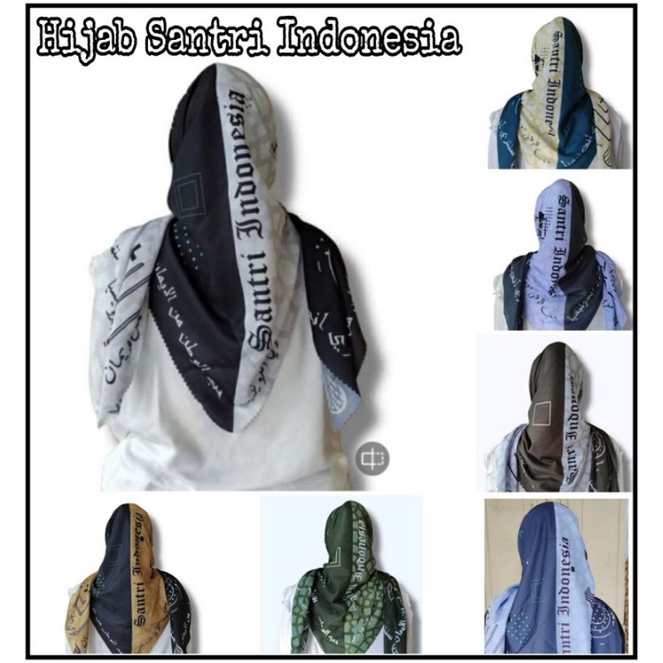 HIJAB SEGI EMPAT VOAL MOTIF KORAN ARAB MAN ANA SANTRI INDONESIA / HIJAB VOAL MOTIF / HIJAB VOAL MOTIF TERBARU / HIJAB VOAL PREMIUM /  HIJAB SEGI EMPAT MOTIF 110×110CM