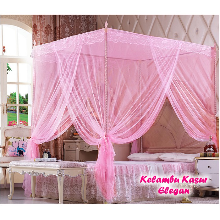 180 X 200 CM Kelambu Kasur Elegan TERMASUK TIANG PENYANGGA (Kelambu 3 pintu dengan kanopi)