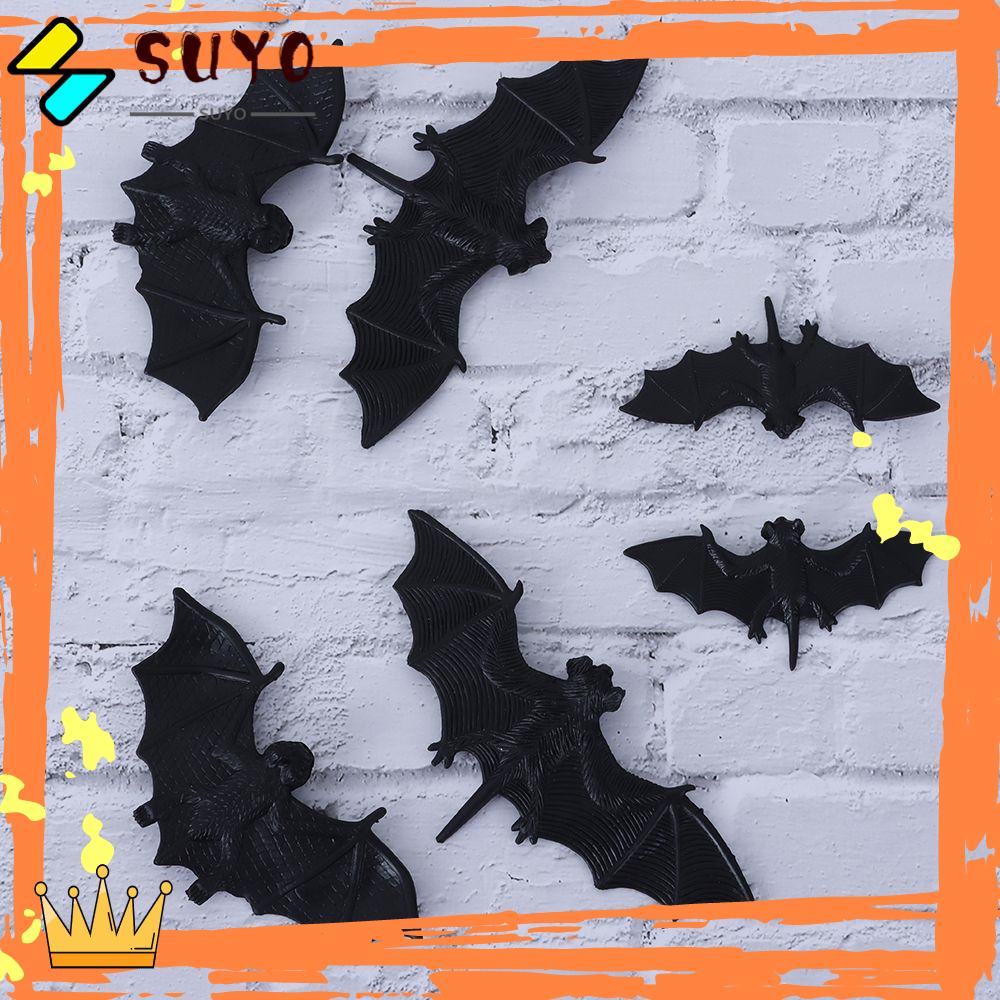 Suyo 5Pcs / Pak Kelelawar Palsu Bahan Plastik Luminous Warna Hitam Untuk Dekorasi DIY