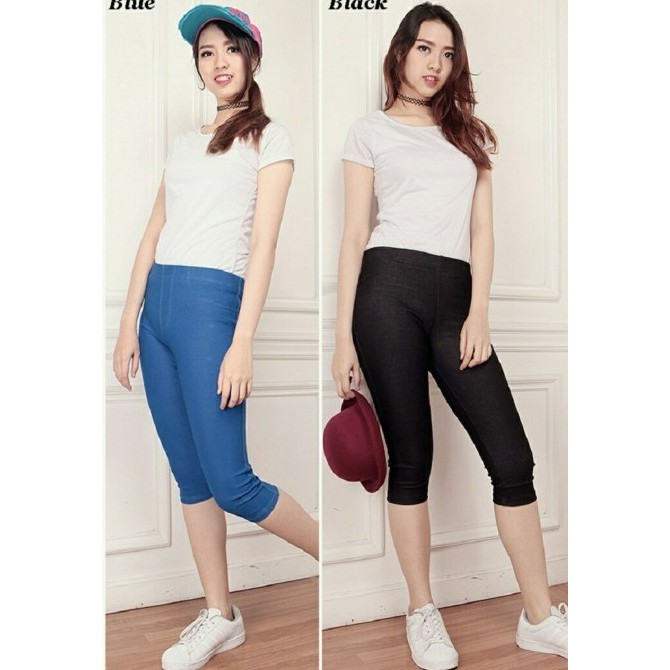 Celana Legging Pendek 7 8 Bahan Denim  Kantong Ukuran  