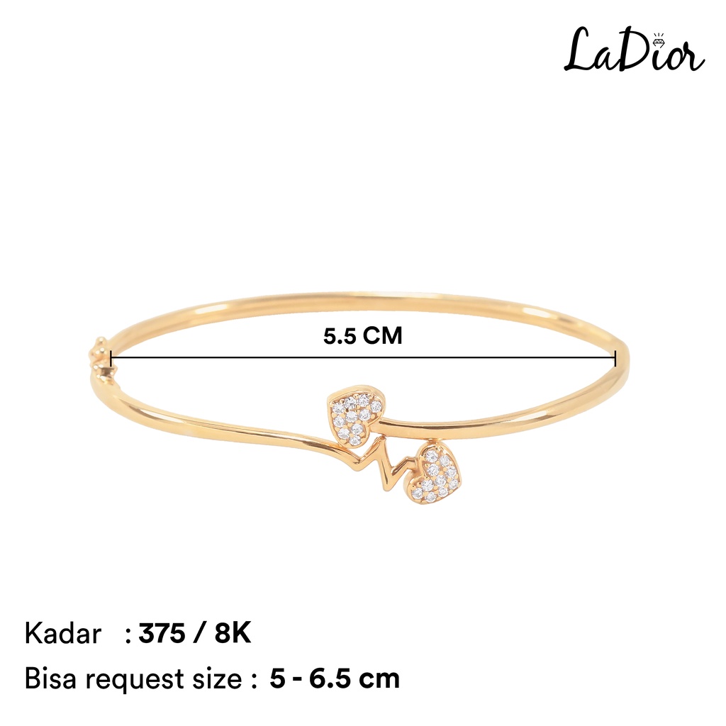 LADIOR - Gelang Oval Emas Asli Kadar 375 Model Tinju Detak Hati Permata – 021 - 8K - Yellow Gold