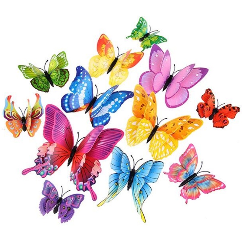 12pcs / Set Stiker Dinding Motif Kupu-Kupu 3D Bahan PVC Untuk Dekorasi Kamar Tidur Butterfly