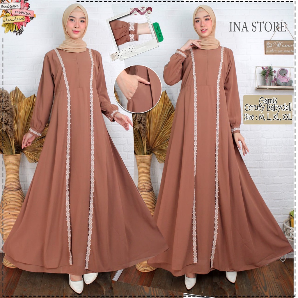 Gamis Dress Bahan Ceruty Babydoll Polos