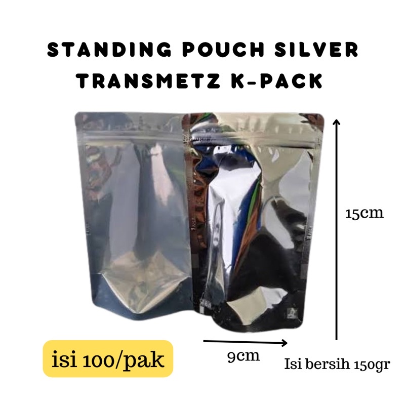 PLASTIK SILVER TRANSMETZ / STANDING POUCH 9x15 150gr PUTIH / PLASTIK KLIP / PLASTIK ZIPLOCK