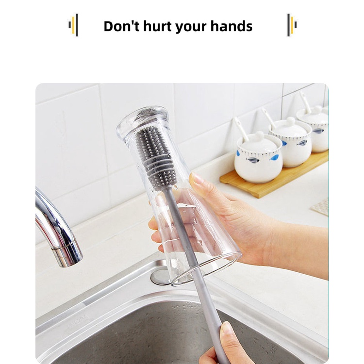Sikat Botol Gelas Silikon Bottle Silicone Brush Gagang Panjang Sikat Pembersih Botol