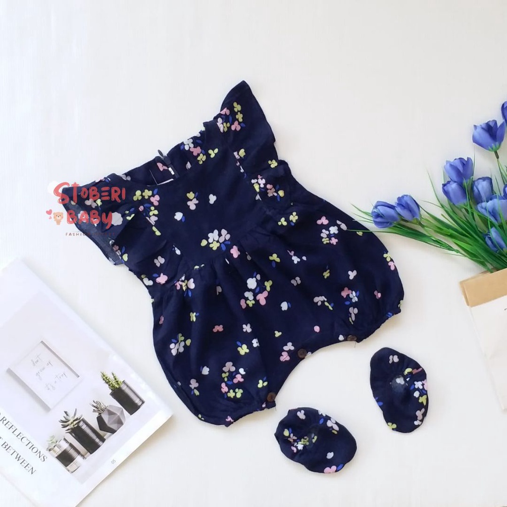 PUNCAK 3.3 stoberi baby - BBB JUMPSUIT ZEELAA setelan anak perempuan jumper bayi motif bunga lucu free sarung kaki PART 2