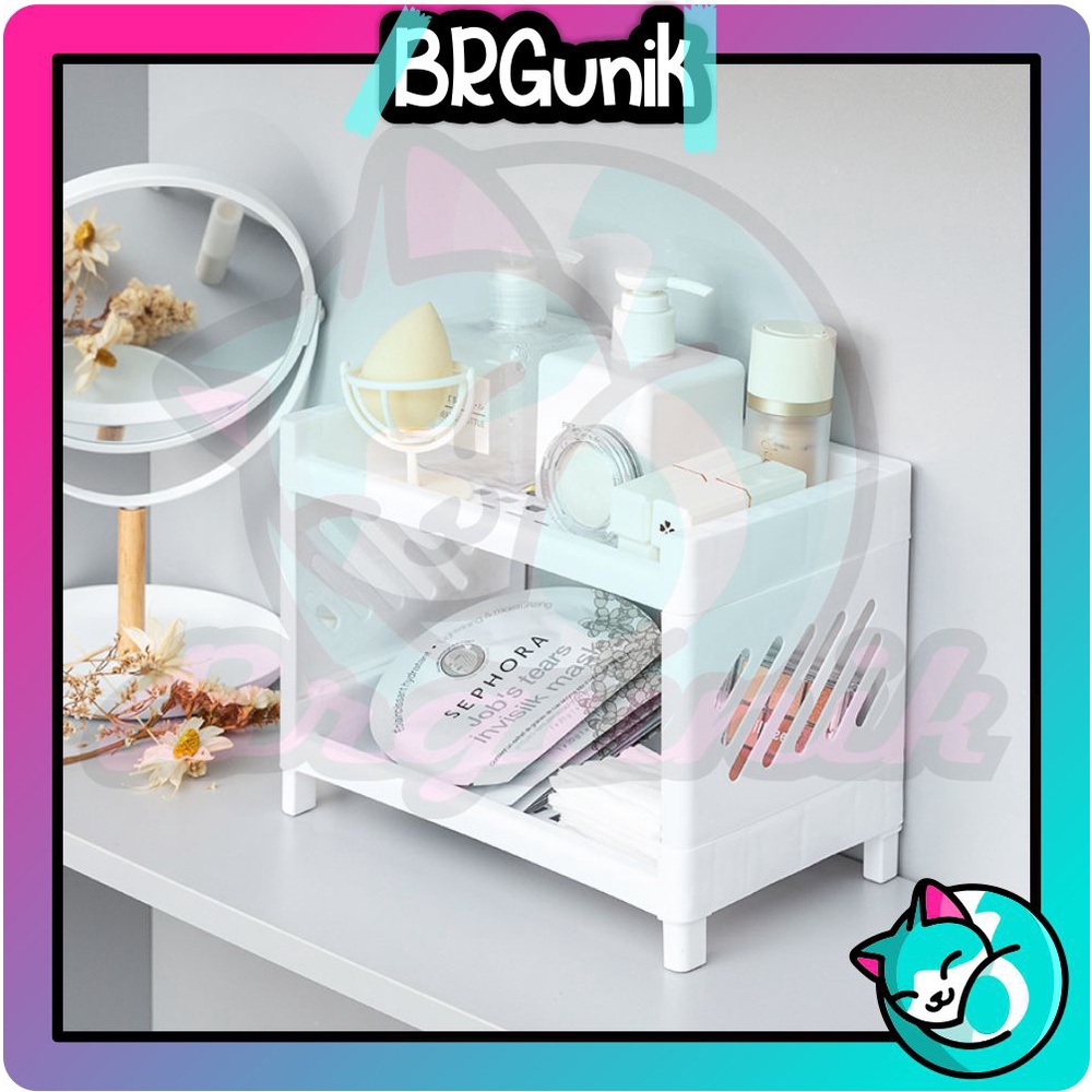 BRGUNIK Rak Organizer Stationery Rak Penyimpanan Desktop Lipat Double Layers Storage R379