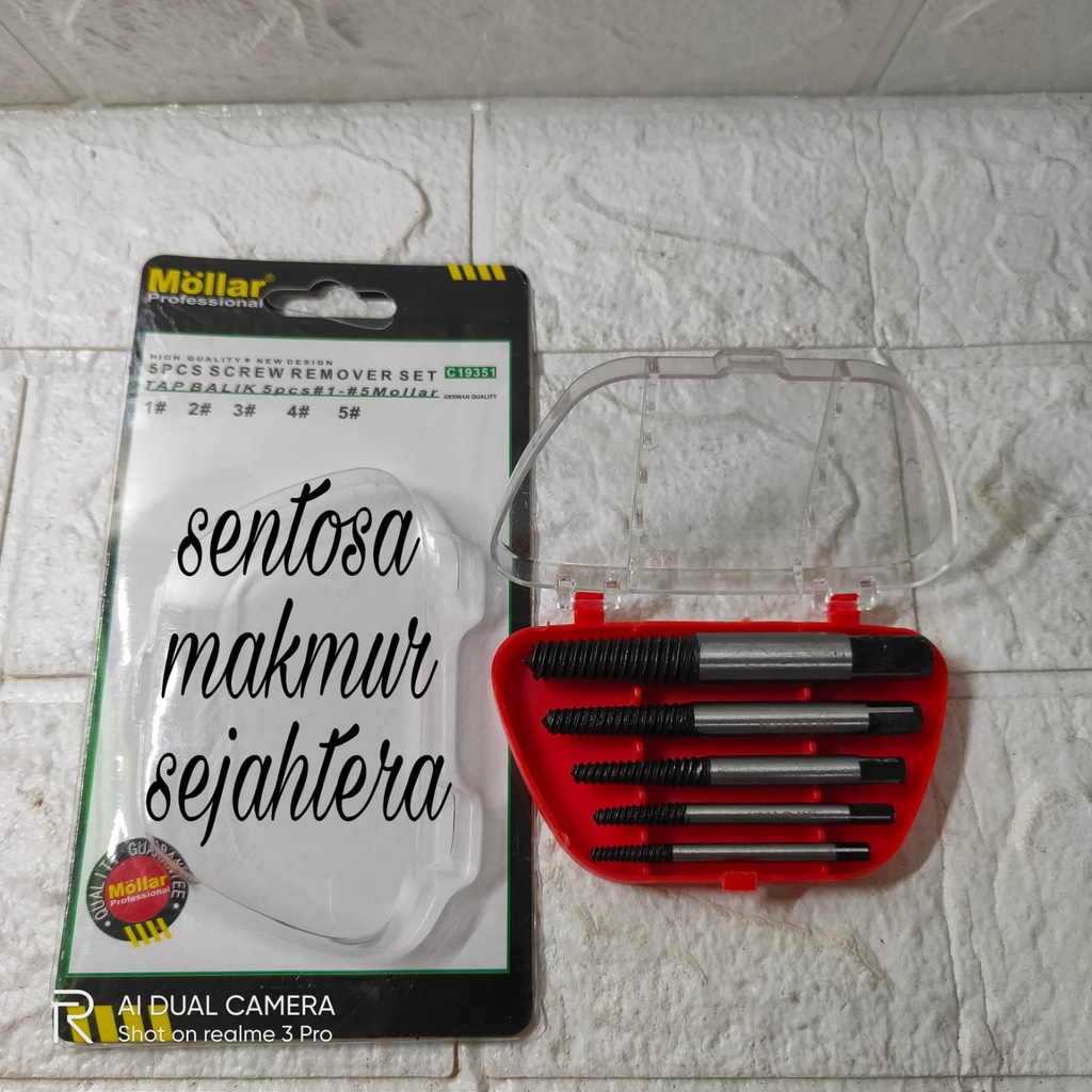 MOLLAR Tab Balik 5pcs Screw Extractor Set Pembuka Baut Patah