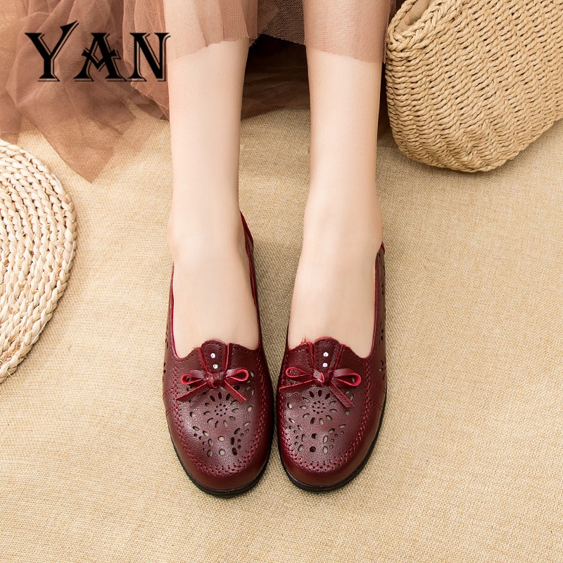 YAN Sepatu Flat Shoes Wanita Kulit Sepatu Slip On Terbaru Sepatu Kantor Nyaman Bernapas