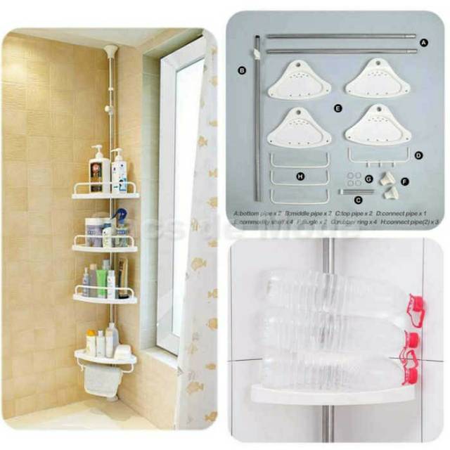 Rak Gantung Sudut Toilet Organizer Tempat Sabun Shampoo Kamar Mandi