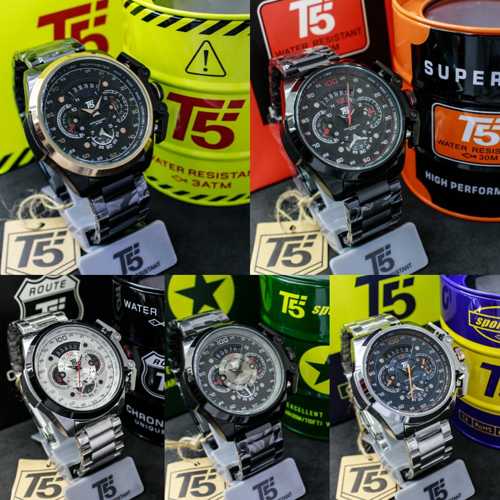 JAM TANGAN PRIA T5 H3633 RANTAI CRONO AKTIF FREE PACKING BUBBLE WRAP + BATERAI CADANGAN